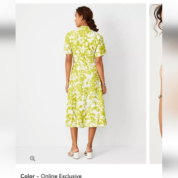 NWT Ann Taylor TALL high neck midi dress, size 8, blouson sleeve, cerulean print - Picture 8 of 8